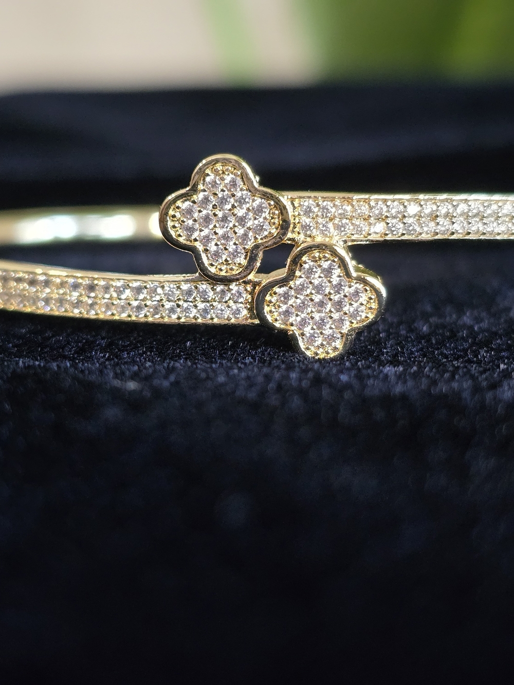 Gold Pavé Clover Cuff Bracelet - Elegant Women’s Jewelry